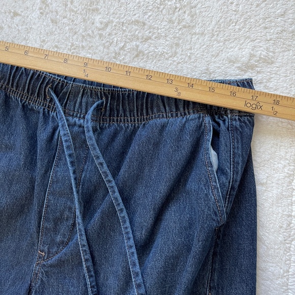 Old Navy Jeans Women's L Blue Barrel Baggy High Rise Dark Wash Pull On - Picture 7 of 11